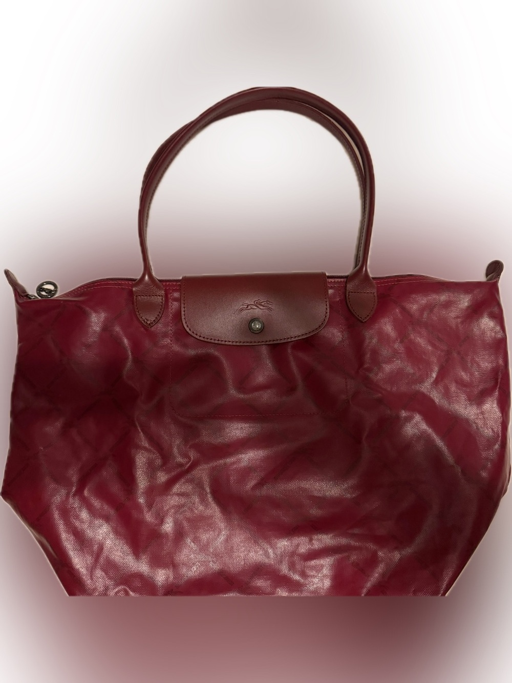 Longchamp Large Foldable Tote in Deep Red with Red Trim